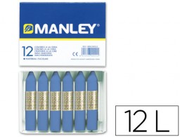 12 lápices cera blanda Manley unicolor azul ultramar nº18